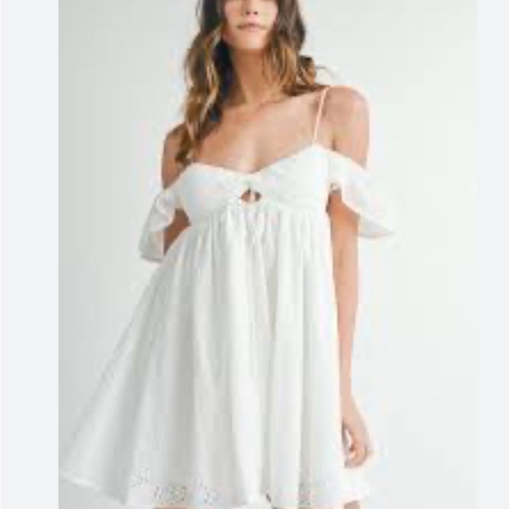 MARBLE eyelet White Off-Shoulder Mini Dress